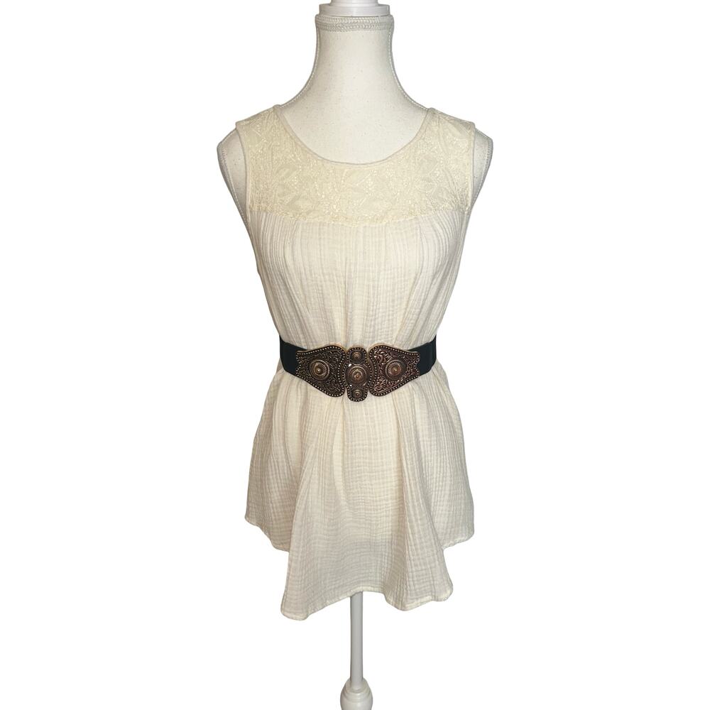 Knox Rose Cream Embroidered Cotton Tank Top Medium Boho Sleeveless - Picture 7 of 7